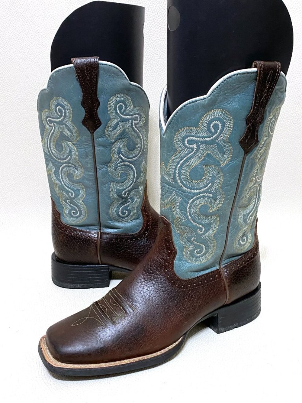 Womens Ariat Quickdraw Boots Size 7.5 Brown Blue Leather Cowgirl Western Boot
